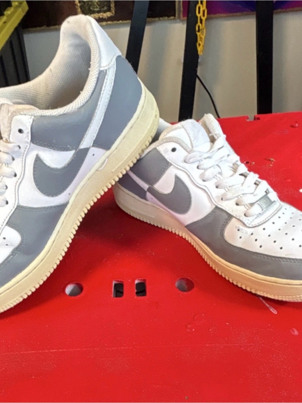 Nike Air Force 1 Low-Top Athletic Sneakers in White and Light Gray